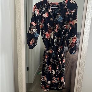 41 Hawthorn Navy Floral Tie-Waist Midi Dress